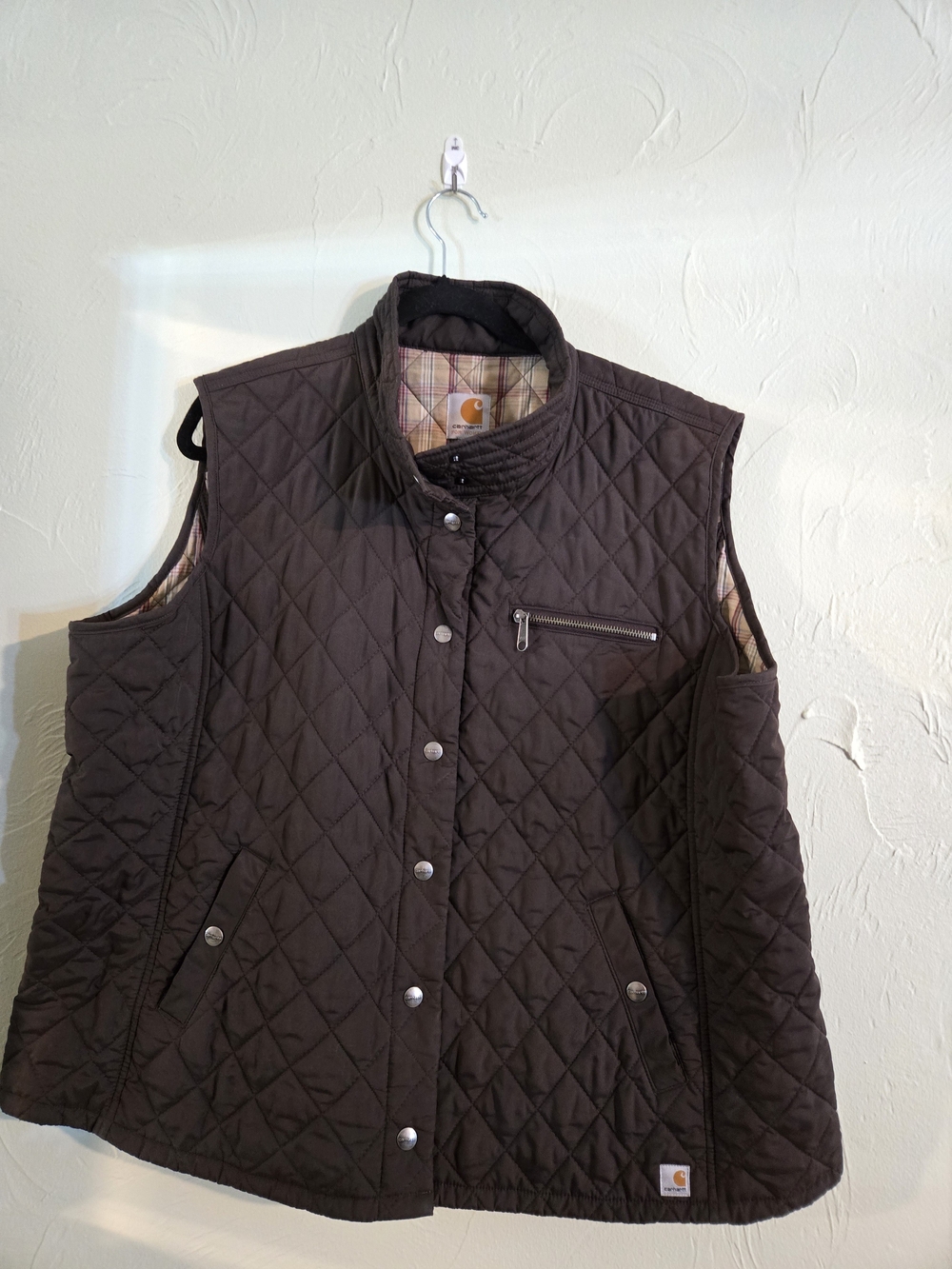 Carhartt for Women Quilted Puffer Vest Brown XXL Plaid Lined